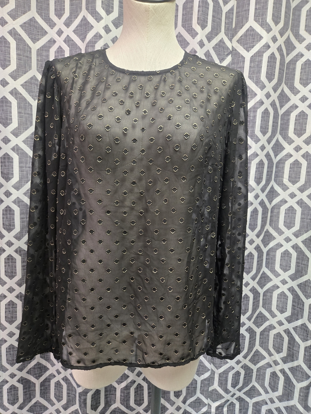 Sheer Black Embellished Long-Sleeve Women's Top